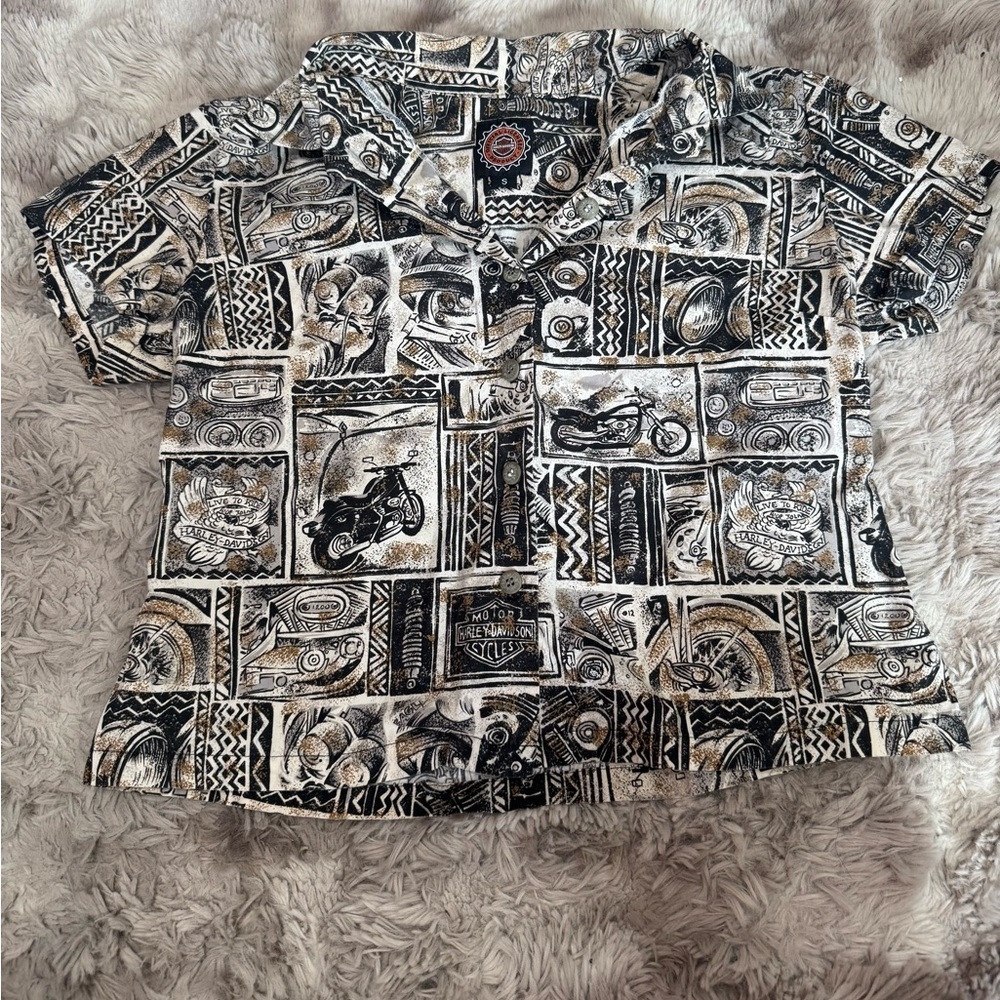 Harley-Davidson Hawaiian Shirt Graphic Motorcycle Button Down Shirt Sz Small